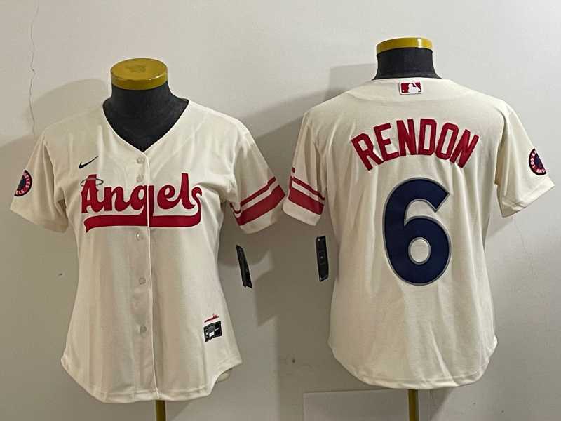 Womens Los Angeles Angels #6 Anthony Rendon Cream 2022 City Connect Cool Base Stitched Jersey